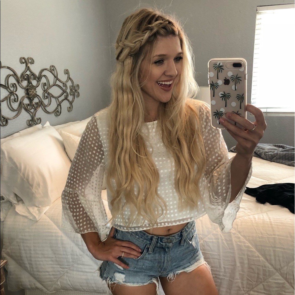 White sheer polka dot burn out cropped top ✨